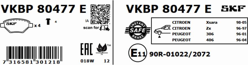 SKF VKBP 80477 E - Bremžu uzliku kompl., Disku bremzes autodraugiem.lv