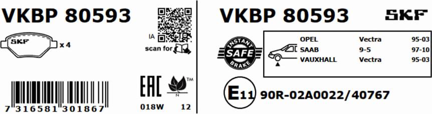 SKF VKBP 80593 - Bremžu uzliku kompl., Disku bremzes autodraugiem.lv