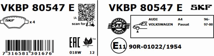 SKF VKBP 80547 E - Bremžu uzliku kompl., Disku bremzes autodraugiem.lv