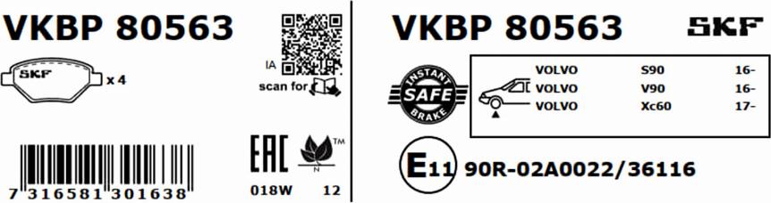 SKF VKBP 80563 - Bremžu uzliku kompl., Disku bremzes autodraugiem.lv