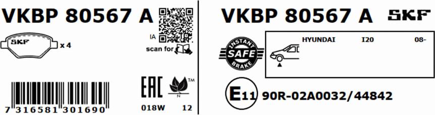 SKF VKBP 80567 A - Bremžu uzliku kompl., Disku bremzes autodraugiem.lv