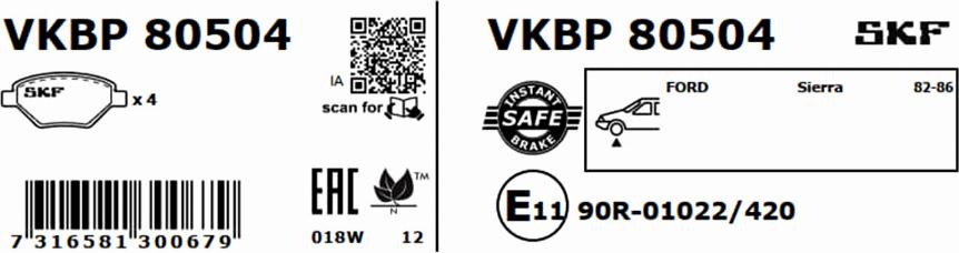 SKF VKBP 80504 - Bremžu uzliku kompl., Disku bremzes autodraugiem.lv