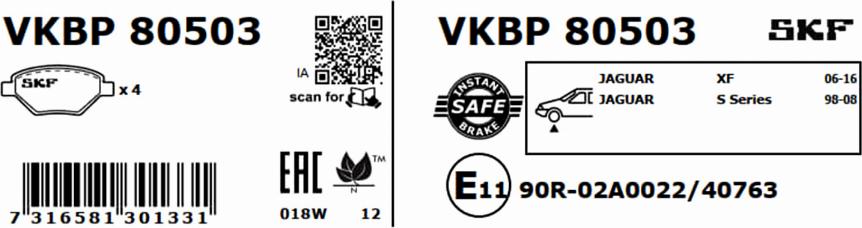 SKF VKBP 80503 - Bremžu uzliku kompl., Disku bremzes autodraugiem.lv