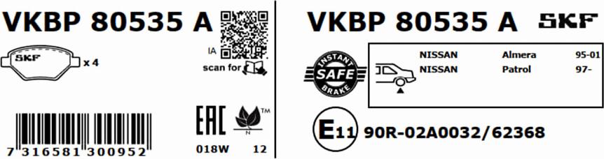 SKF VKBP 80535 A - Bremžu uzliku kompl., Disku bremzes autodraugiem.lv