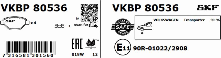 SKF VKBP 80536 - Bremžu uzliku kompl., Disku bremzes autodraugiem.lv