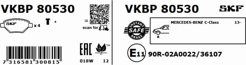 SKF VKBP 80530 - Bremžu uzliku kompl., Disku bremzes autodraugiem.lv