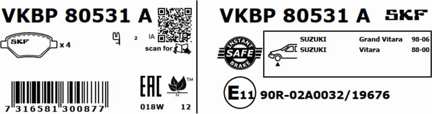 SKF VKBP 80531 A - Bremžu uzliku kompl., Disku bremzes autodraugiem.lv