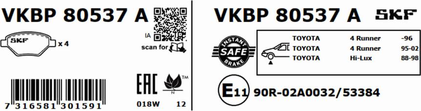 SKF VKBP 80537 A - Bremžu uzliku kompl., Disku bremzes autodraugiem.lv