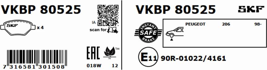 SKF VKBP 80525 - Bremžu uzliku kompl., Disku bremzes autodraugiem.lv