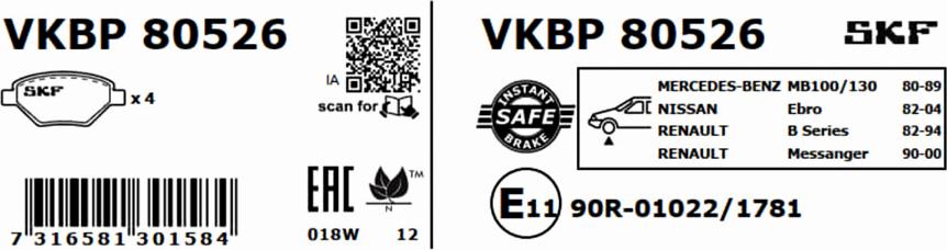 SKF VKBP 80526 - Bremžu uzliku kompl., Disku bremzes autodraugiem.lv