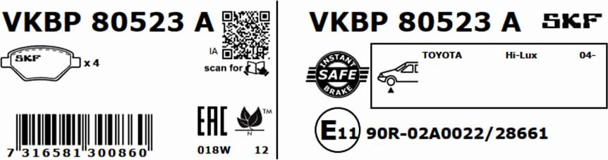 SKF VKBP 80523 A - Bremžu uzliku kompl., Disku bremzes autodraugiem.lv