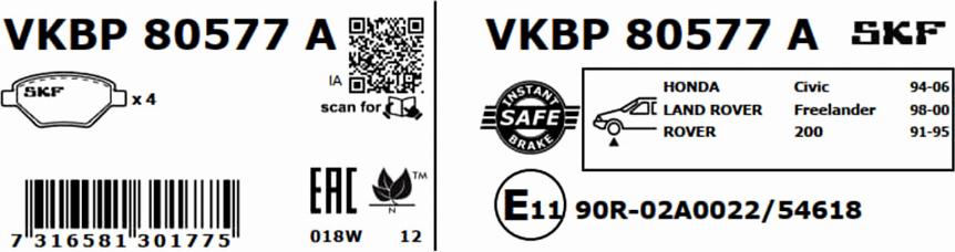 SKF VKBP 80577 A - Bremžu uzliku kompl., Disku bremzes autodraugiem.lv