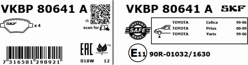 SKF VKBP 80641 A - Bremžu uzliku kompl., Disku bremzes autodraugiem.lv