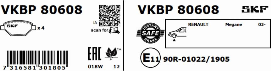 SKF VKBP 80608 - Bremžu uzliku kompl., Disku bremzes autodraugiem.lv