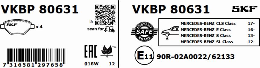 SKF VKBP 80631 - Bremžu uzliku kompl., Disku bremzes autodraugiem.lv