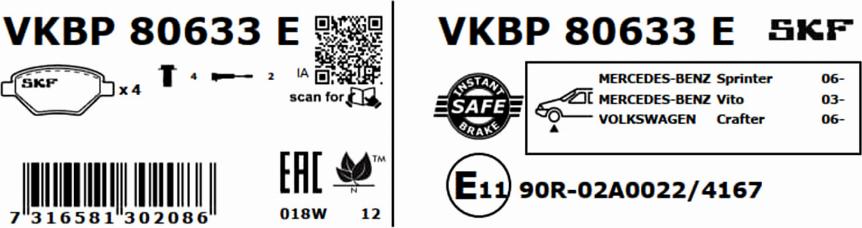 SKF VKBP 80633 E - Bremžu uzliku kompl., Disku bremzes autodraugiem.lv