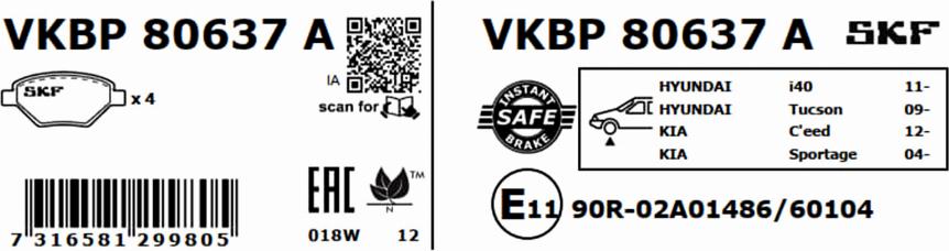 SKF VKBP 80637 A - Bremžu uzliku kompl., Disku bremzes autodraugiem.lv