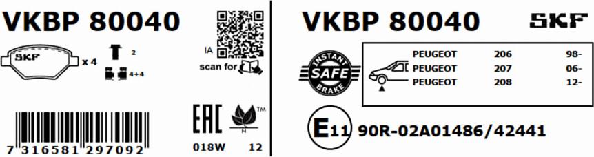 SKF VKBP 80040 - Bremžu uzliku kompl., Disku bremzes autodraugiem.lv