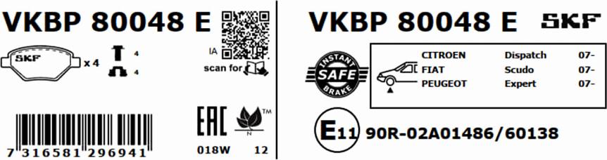 SKF VKBP 80048 E - Bremžu uzliku kompl., Disku bremzes autodraugiem.lv