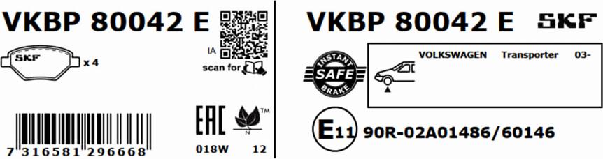 SKF VKBP 80042 E - Bremžu uzliku kompl., Disku bremzes autodraugiem.lv