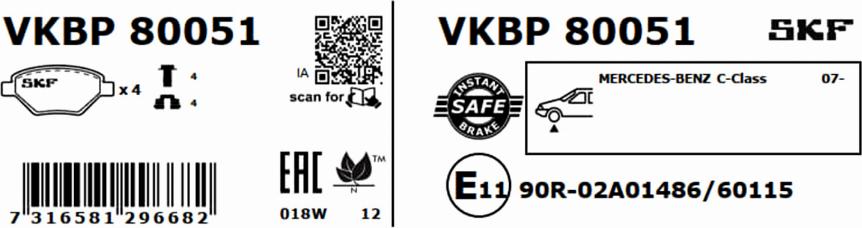 SKF VKBP 80051 - Bremžu uzliku kompl., Disku bremzes autodraugiem.lv