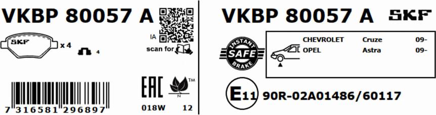 SKF VKBP 80057 A - Bremžu uzliku kompl., Disku bremzes autodraugiem.lv