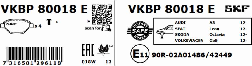 SKF VKBP 80018 E - Bremžu uzliku kompl., Disku bremzes autodraugiem.lv