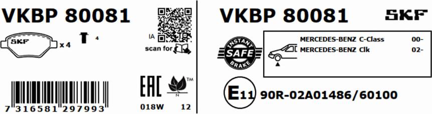 SKF VKBP 80081 - Bremžu uzliku kompl., Disku bremzes autodraugiem.lv