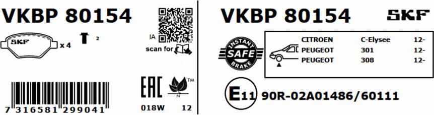 SKF VKBP 80154 - Bremžu uzliku kompl., Disku bremzes autodraugiem.lv