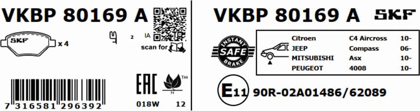 SKF VKBP 80169 A - Bremžu uzliku kompl., Disku bremzes autodraugiem.lv