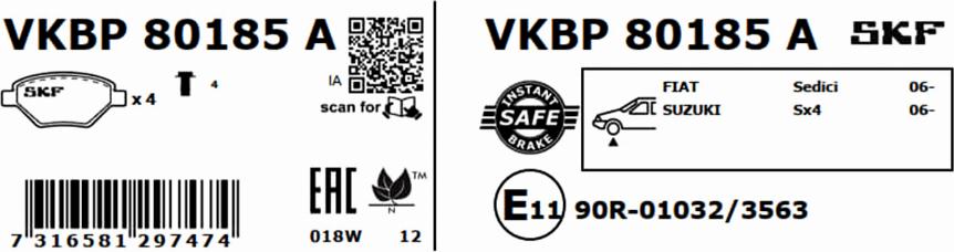 SKF VKBP 80185 A - Bremžu uzliku kompl., Disku bremzes autodraugiem.lv