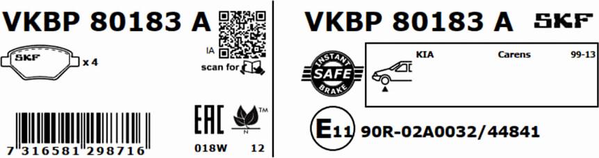 SKF VKBP 80183 A - Bremžu uzliku kompl., Disku bremzes autodraugiem.lv