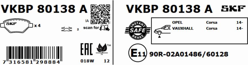 SKF VKBP 80138 A - Bremžu uzliku kompl., Disku bremzes autodraugiem.lv