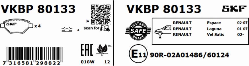 SKF VKBP 80133 - Bremžu uzliku kompl., Disku bremzes autodraugiem.lv