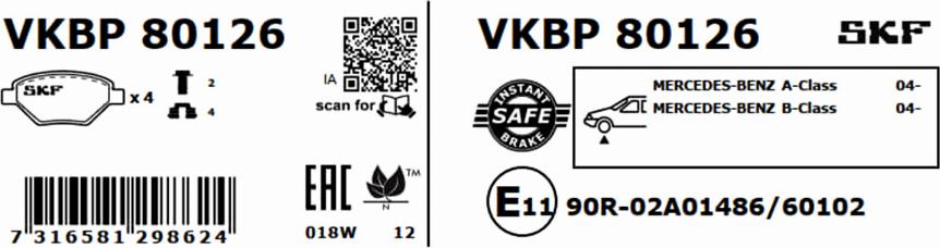 SKF VKBP 80126 - Bremžu uzliku kompl., Disku bremzes autodraugiem.lv