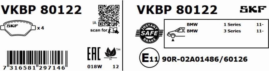 SKF VKBP 80122 - Bremžu uzliku kompl., Disku bremzes autodraugiem.lv