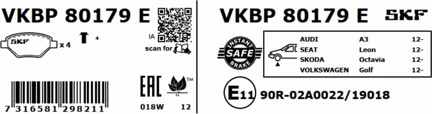 SKF VKBP 80179 E - Bremžu uzliku kompl., Disku bremzes autodraugiem.lv