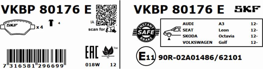 SKF VKBP 80176 E - Bremžu uzliku kompl., Disku bremzes autodraugiem.lv