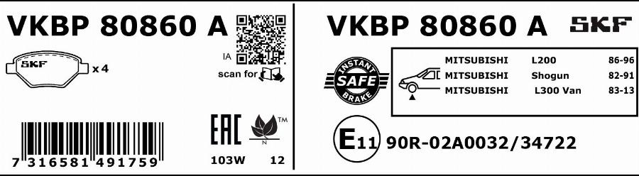 SKF VKBP 80860 A - Bremžu uzliku kompl., Disku bremzes autodraugiem.lv