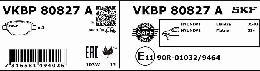 SKF VKBP 80827 A - Bremžu uzliku kompl., Disku bremzes autodraugiem.lv