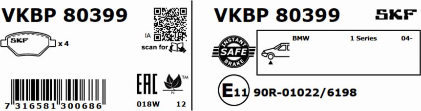 SKF VKBP 80399 - Bremžu uzliku kompl., Disku bremzes autodraugiem.lv