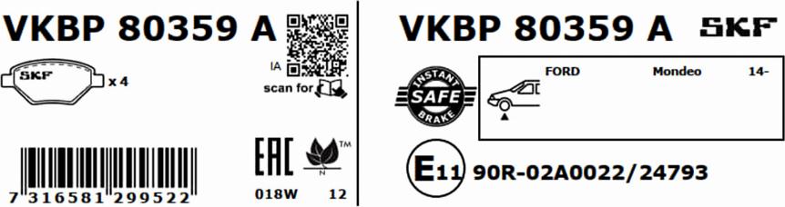 SKF VKBP 80359 A - Bremžu uzliku kompl., Disku bremzes autodraugiem.lv