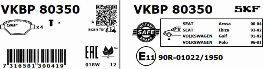 SKF VKBP 80350 - Bremžu uzliku kompl., Disku bremzes autodraugiem.lv