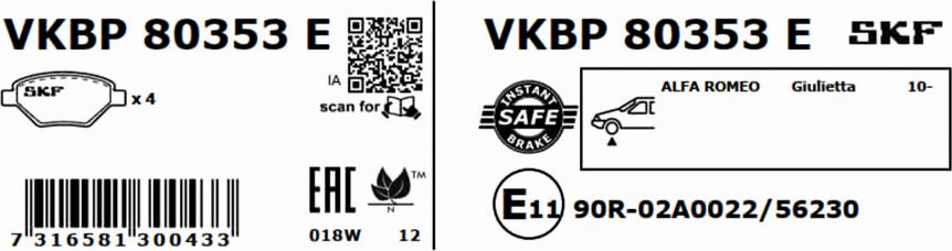 SKF VKBP 80353 E - Bremžu uzliku kompl., Disku bremzes autodraugiem.lv