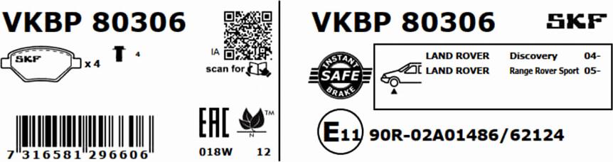 SKF VKBP 80306 - Bremžu uzliku kompl., Disku bremzes autodraugiem.lv