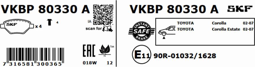 SKF VKBP 80330 A - Bremžu uzliku kompl., Disku bremzes autodraugiem.lv
