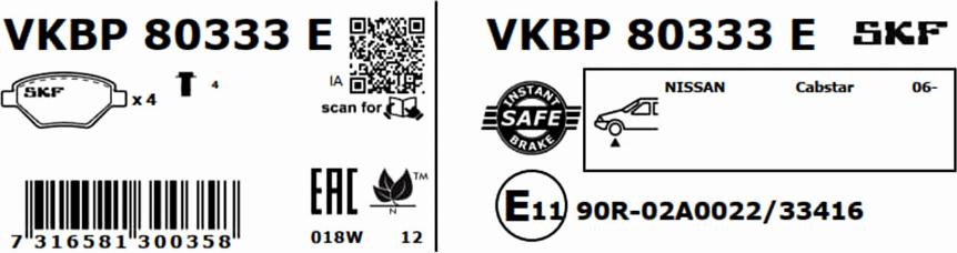 SKF VKBP 80333 E - Bremžu uzliku kompl., Disku bremzes autodraugiem.lv