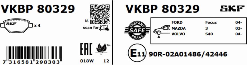 SKF VKBP 80329 - Bremžu uzliku kompl., Disku bremzes autodraugiem.lv