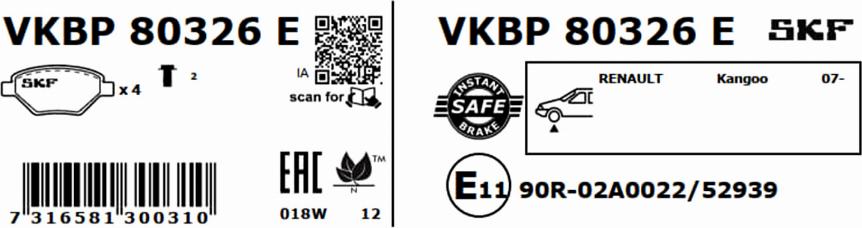 SKF VKBP 80326 E - Bremžu uzliku kompl., Disku bremzes autodraugiem.lv