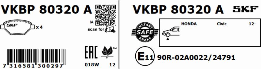 SKF VKBP 80320 A - Bremžu uzliku kompl., Disku bremzes autodraugiem.lv